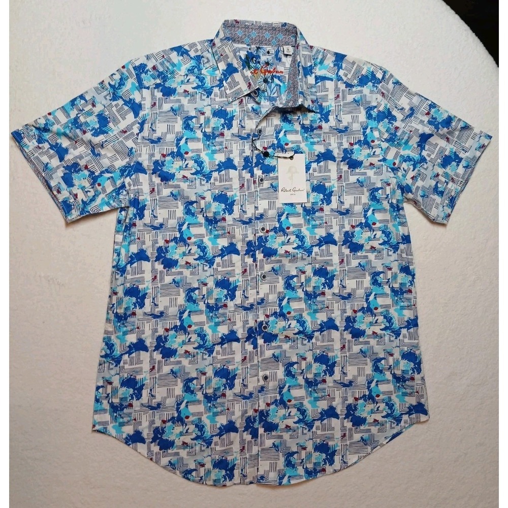 Robert Graham Marshfield Shirt Mens M Blue White Geometric Button Up NWT